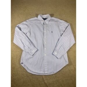 Ralph Lauren Classic Fit Striped Button Down Men's Blue White Casual 17.5 36/37